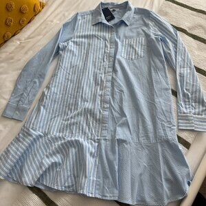 Crown & Ivy Women's Elbow Sleeve Flounce Shirtdress- Wonka Stripe- NWT